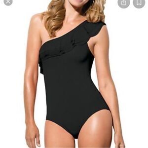 Spanx one shoulder ruffle neck onesie bikini